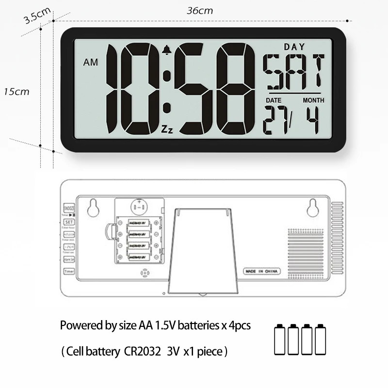  Super Big Countdown Timer Kitchen Wall Clock Large LCD Screen with Temperature Calendar Day display - 33060197824