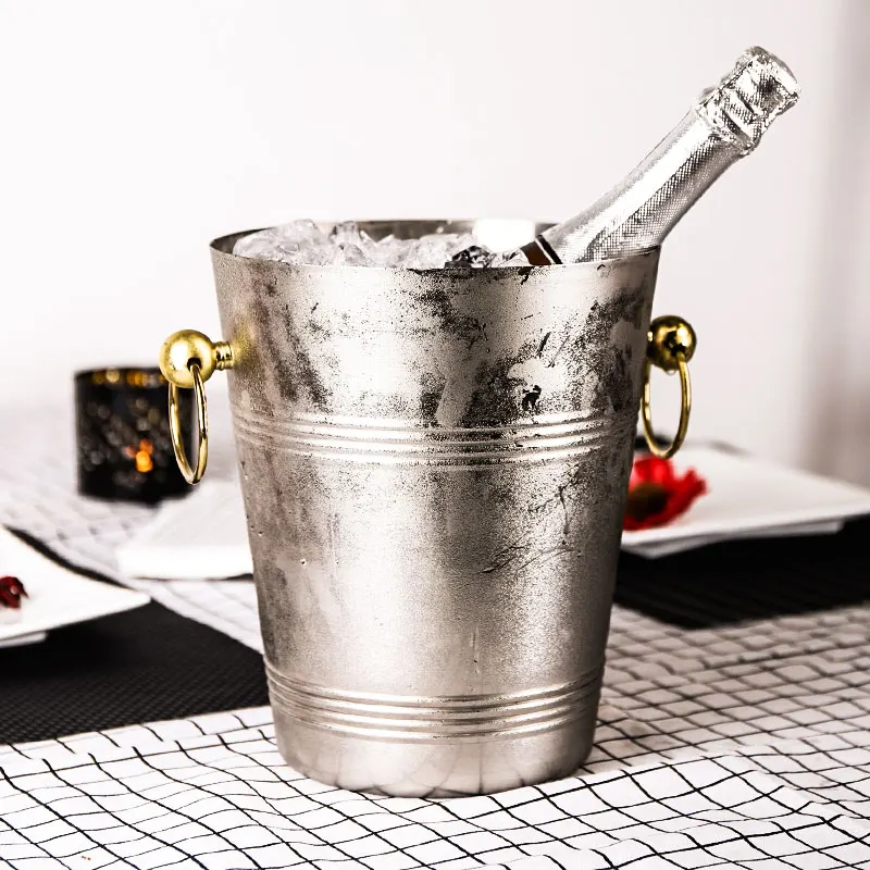 

Luxury Thickened Large 304 Stainless Steel Ice Bucket Bar Champagne Buckets Kitchen Storage Buckets Wine Coolers Chillers 5L