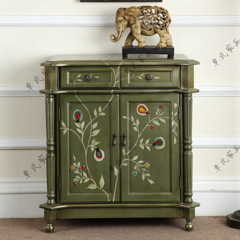 American painting two bucket two-door cabinet do old small rural receive store content ark cabinet European sitting
