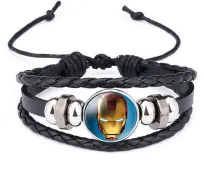 Аниме Marvel кожаный браслет Мстители Железный человек Действие Тони Старк дуга реактор принт стекло подвеска с драгоценным камнем браслет фигурка - Цвет: Многоцветный