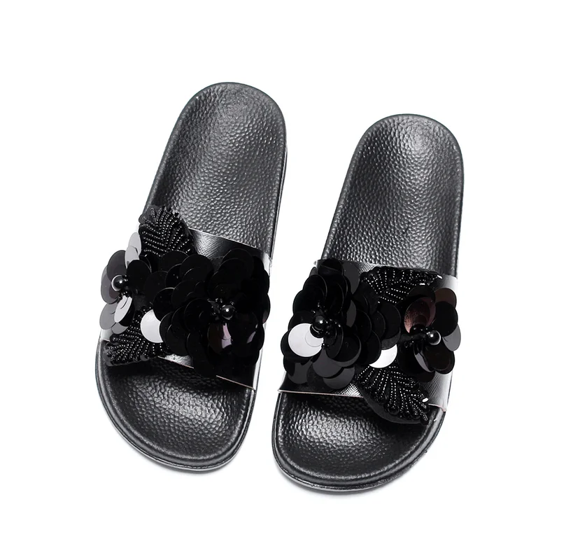 

Four Seasons Craft Sequin Slippers Solid Color Skid Resistant Sandals