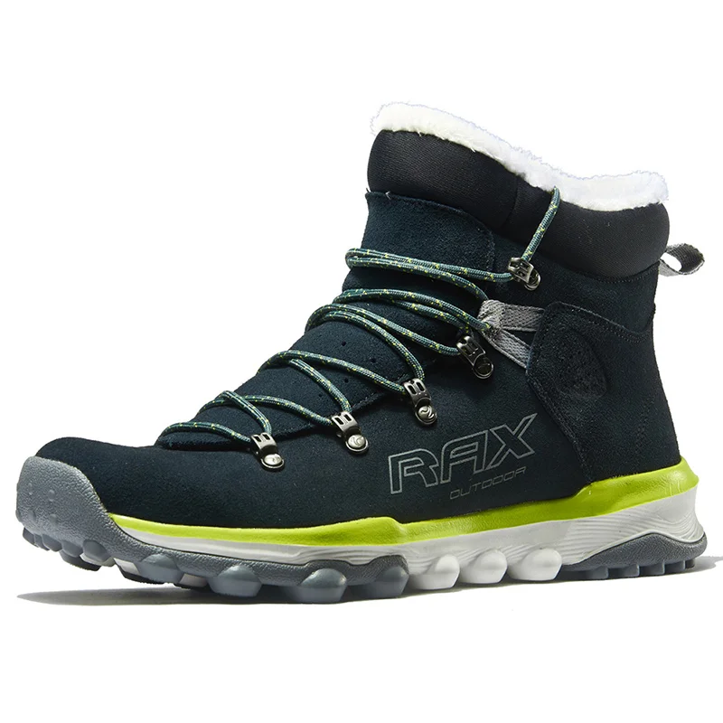 RAX/зимние ботинки; мужская обувь с меховой подкладкой; нескользящая походная обувь; Женские Легкие уличные кроссовки для мужчин; треккинговые ботинки для альпинизма - Цвет: dark oil blue men