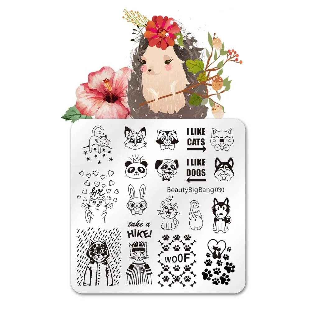 

BEAUTYBIGBANG 6*6cm Square Nail Stamping Plates Cat Dog Animal Series Image Stamping Template Plate For Nail Art