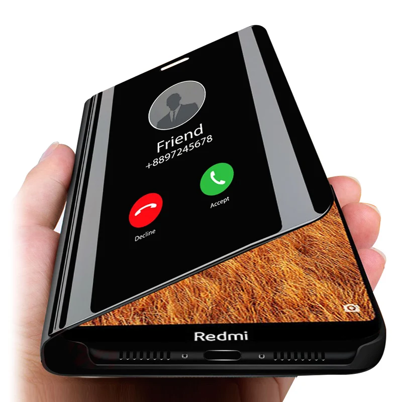 

Smart Mirror Flip Protective Case On For Xiaomi Redmi 7A Note 7 Pro mi a2 lite light 360 Full Protection Cases Bumper on redmi7a