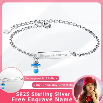 

Personalized Custom Name Bracelet 925 Sterling Silver Blue Enamel Feeding Bottle Bracelet Jewelry Free Engraved Name Customized