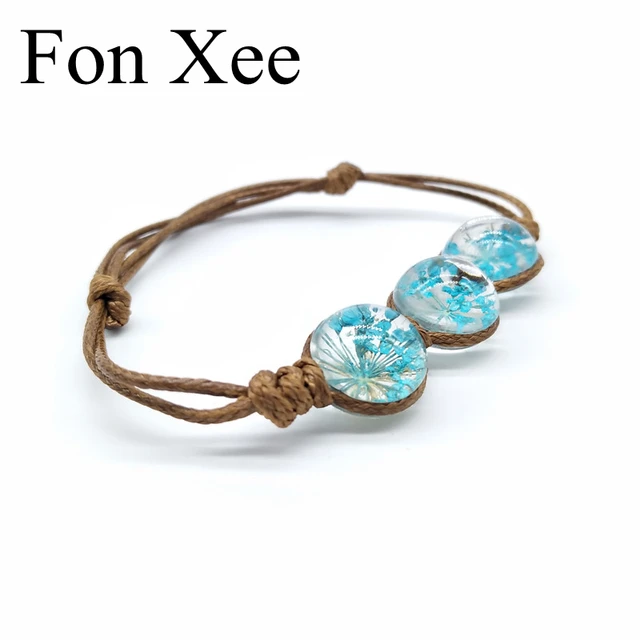 Fon Xee Blue Dried Flowers Crystal Lucite Bracelets For Teachers Fon Xee Blue Dried Flowers Crystal Lucite Bracelets For Teachers School Students Vintage Pressed