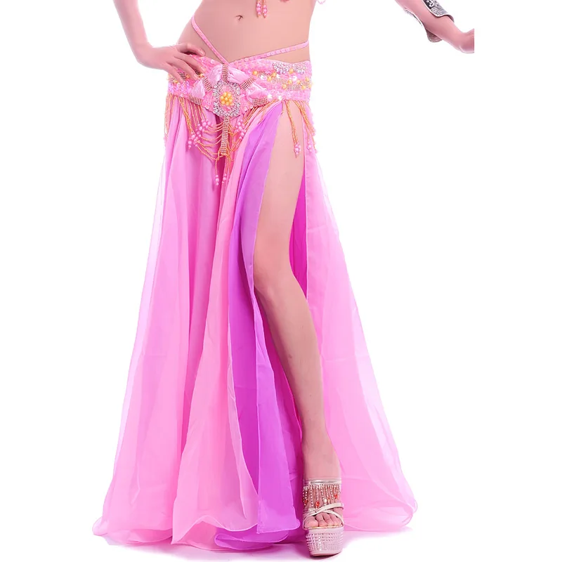 New Big Full Belly dance Skirt Professional Expansion Bellydance Dress Performance Costume 2 Slits Dual Color Top Chiffon Skirts
