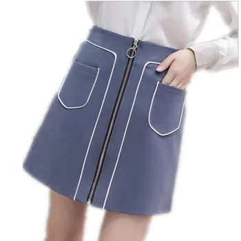 

New Style Women Sumnmer 2019 Fashion A-Line Mini Skirts Female Empire With Pockets Zippers Size XS-XL Women Slim Skirts CQ1370
