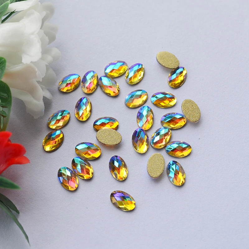 

Crystal AB Nail Art Strass Rhinestone Non Hotfix Crystals 4x6mm 10pcs Oval DIY 3D Nail Art Gems decoration