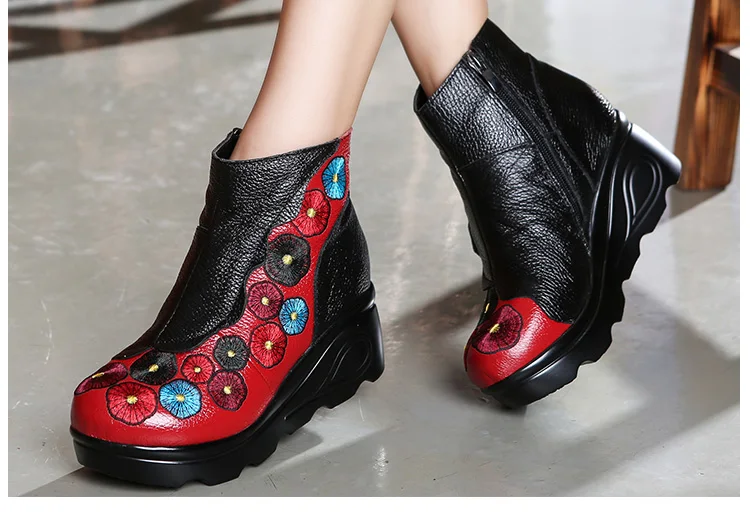 GKTINOO/модные женские ботинки ручной работы; ботильоны из натуральной кожи; винтажная женская обувь на платформе; ботинки на танкетке с круглым носком