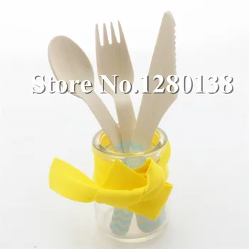 Online 4008pcs Chevron/Striped/Polka Dot Wooden Spoon Fork Knife Wedding Xmas Party Supplies Disposable Wooden Cutlery Utensil