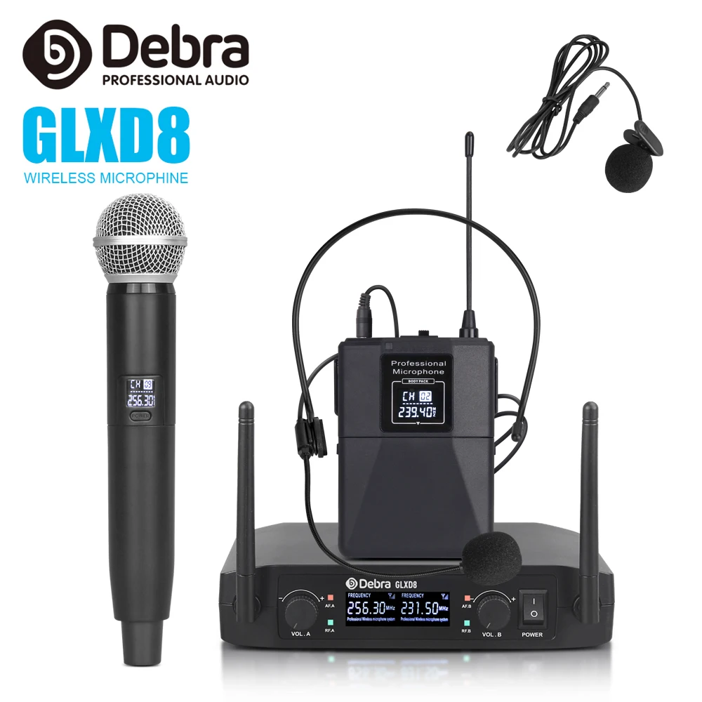 

Debra Audio GLXD8 2 Channel with Handheld or Lavalier & Headset Mic Wireless Microphone System for karaoke