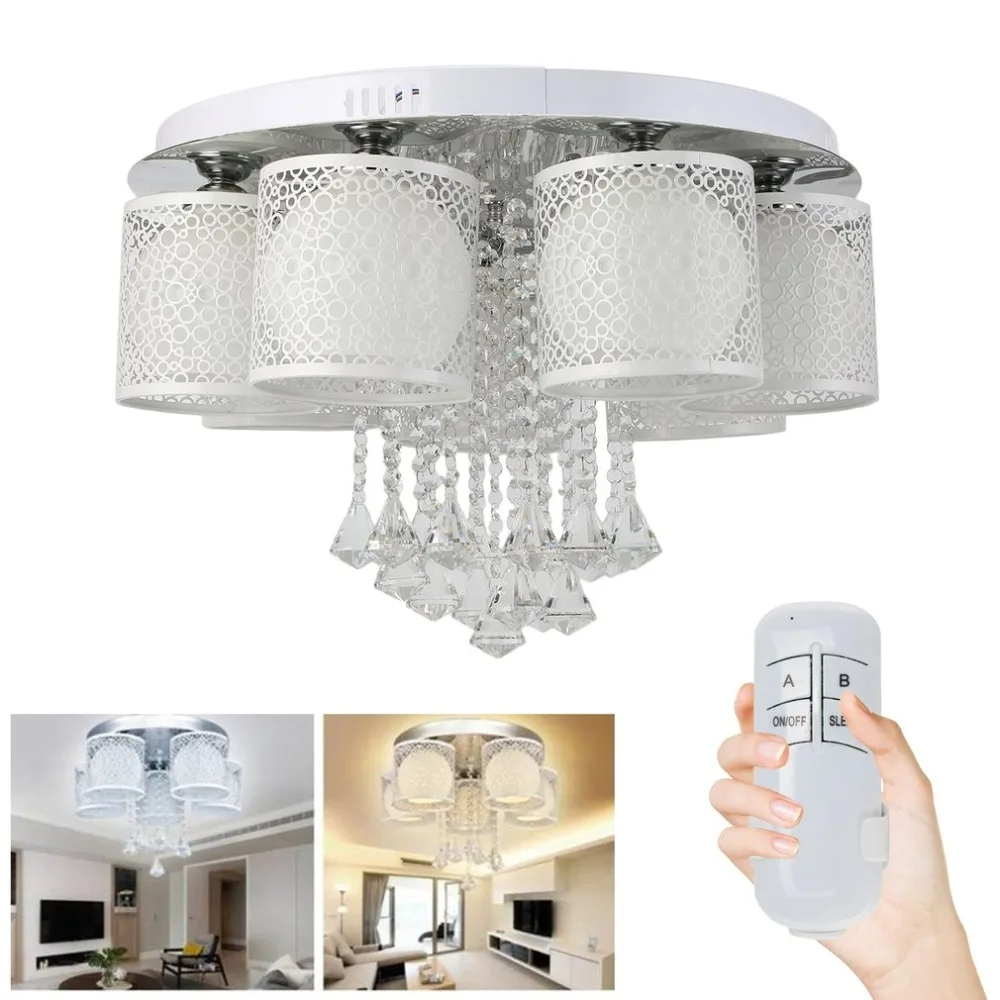 

7 Heads Bedroom Dining Room Lamp Ceiling Light Hollow Out Crystal Elegant LED RGB Hanging Surface Mounted