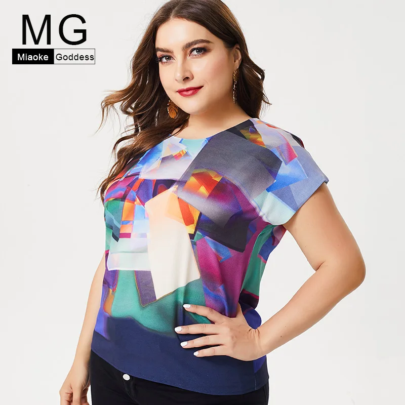 

MG 2019 Summer Plus Size womens Chiffon Print tops and blouses fashion ladies pastel goth elegant female t-shirts