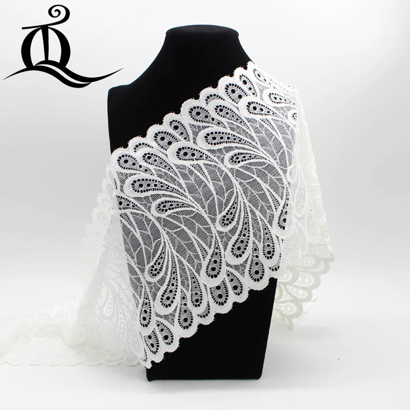 

High quantity 1yard 19cm white african lace fabric 2018 high quality Elastic lace ribbon white cotton for weeding dress ymq98
