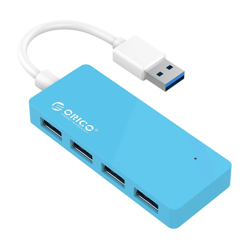 ORICO Mini 4 порта USB3.0 концентратор портативный концентратор USB сплиттер для Apple Macbook Air ноутбук ПК планшет с голубой светодиодный кабель 10 см для передачи данных - Цвет: Синий