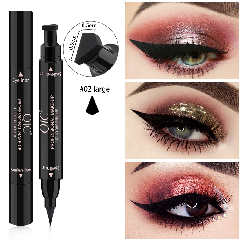 

QIC Black Liquid Eyeliner Stamp Marker Pencil Waterproof Stamp Double-ended Eye Liner Pen Cosmetic Eyliner 2 Styles