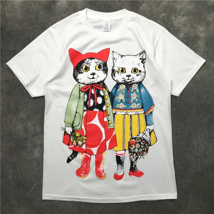 

New Novelty 2019 Unisex Two Fashion cat T Shirts T-Shirt Hip Hop Skateboard Street Cotton T-Shirts Tee Top kenye S-XXL #K67