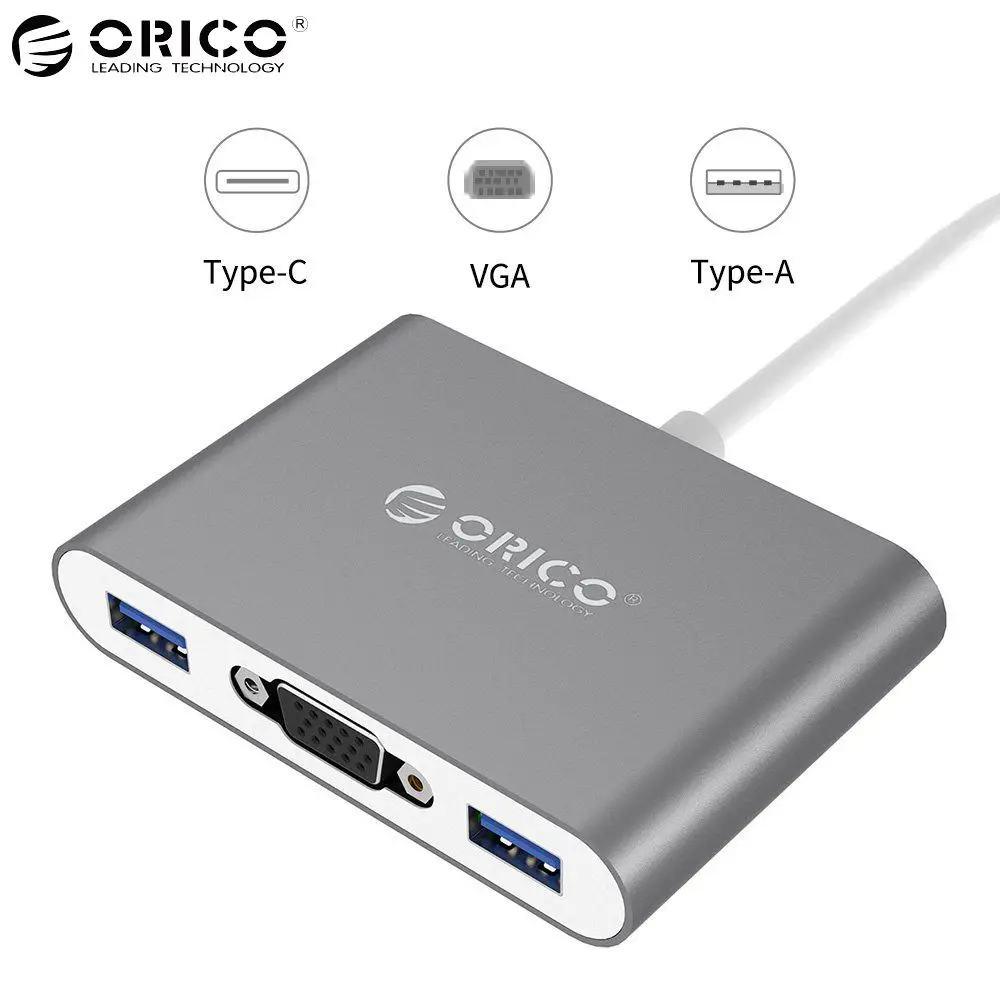 

ORICO Aluminum HUB with Type-C to VGA/Type-C/Type-A Converter USB3.1 Gen1 5Gbps with 3 USB3.0 Ports for Mac/Windows/Linux