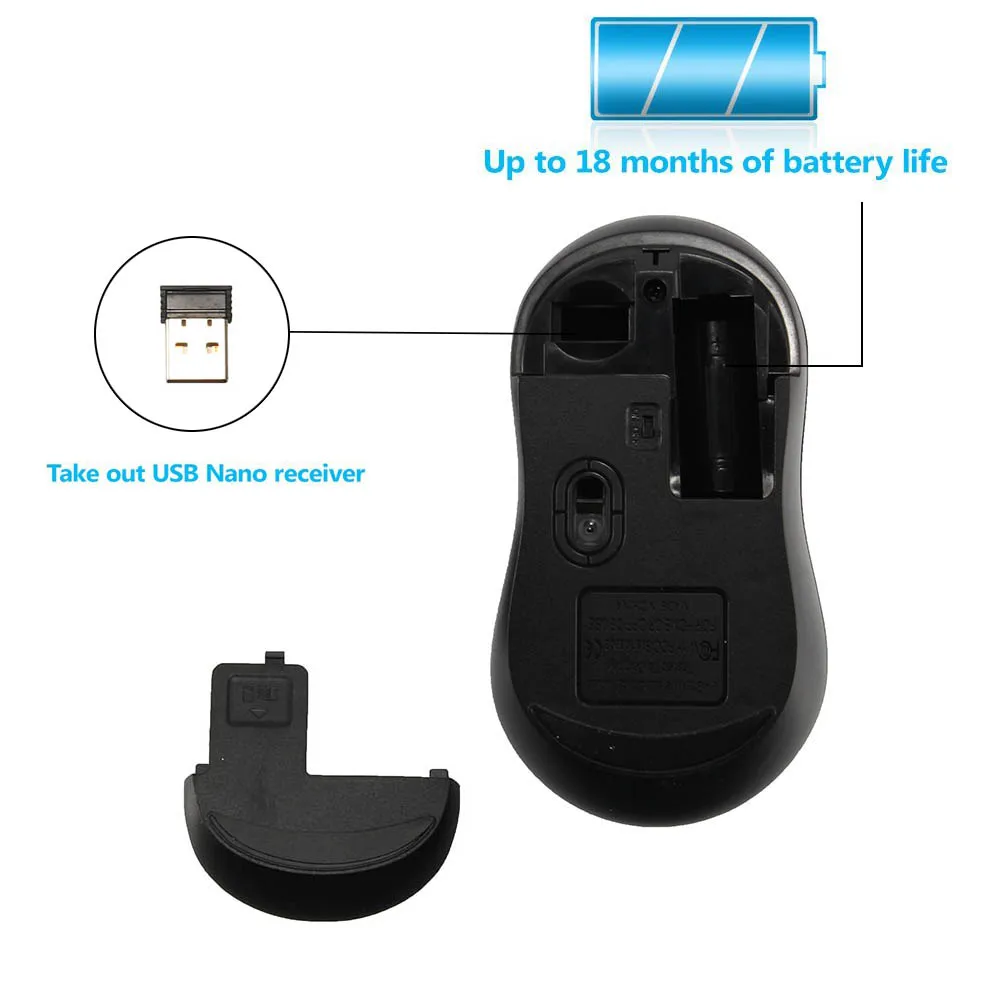 New 2.4G Wireless Mouse With USB Receiver 1600DPI Silent Optical Mice for Laptop PC Computer