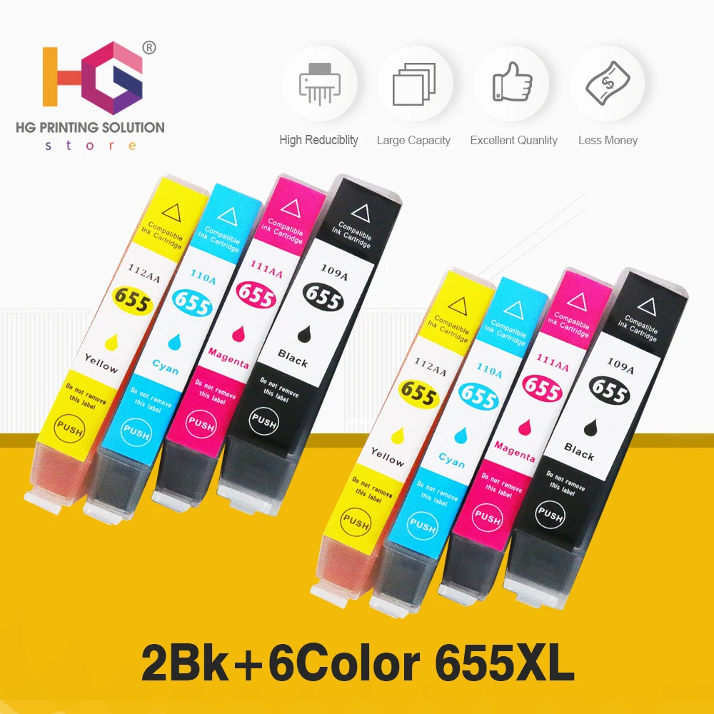 2 комплекта совместимый чернильный картридж Замена для hp 655xl для чернильный картридж hp с чипом для принтера hp Deskjet 4615 4625 5525