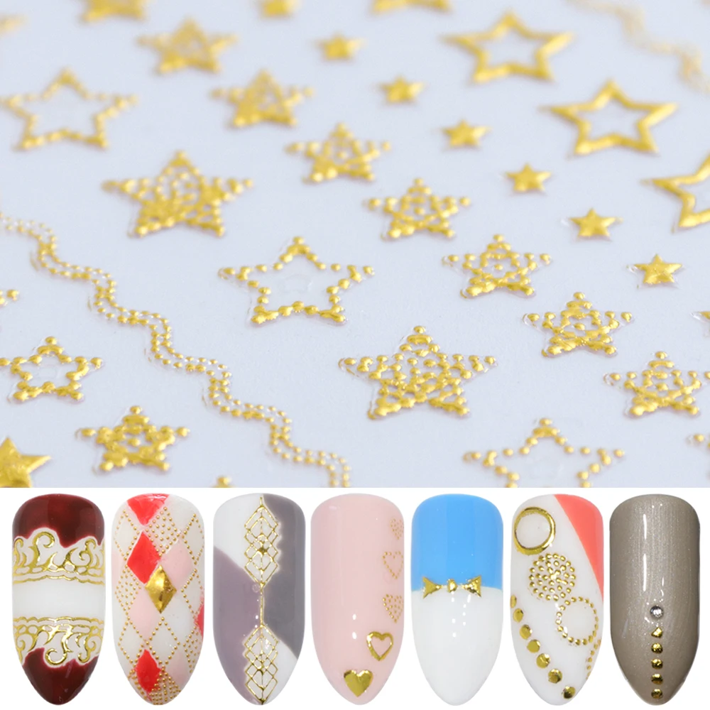1 лист наклейки для ногтей 3D дизайн ногтей золотые бусины клейкая Наклейка Маникюр полоса любовь сердце ювелирные изделия с блестками украшения SADP325-348