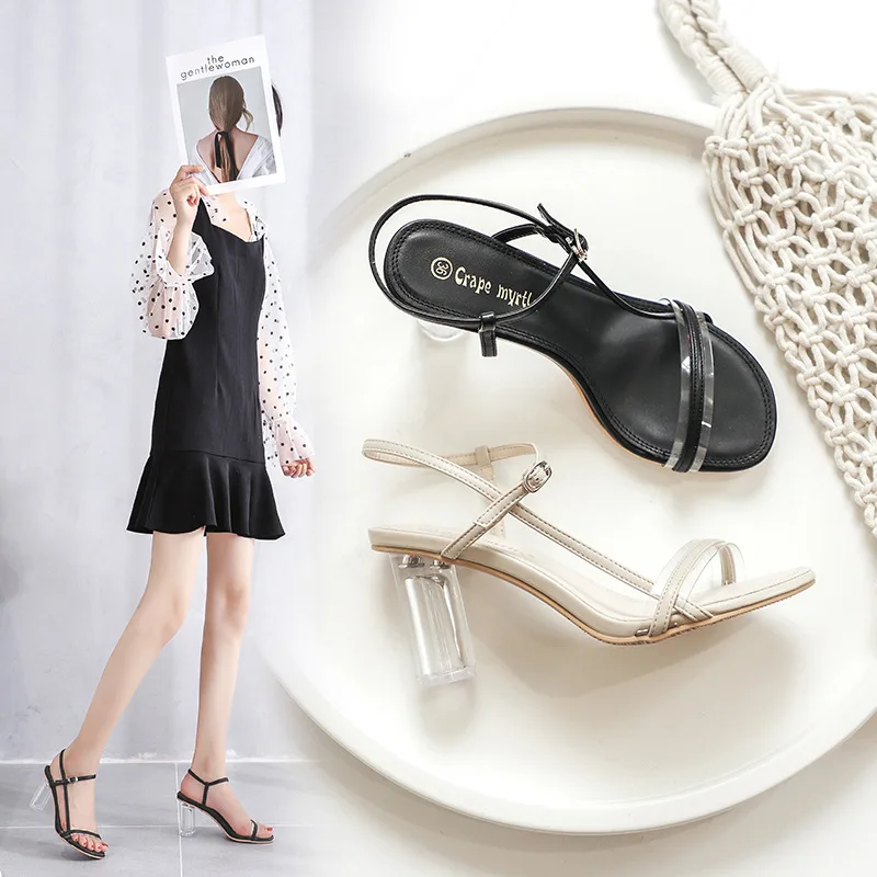 E TOY WORD 2019 Summer New style sandals Korean thick with crystal transparent heel open toe women shoes summer wild sandals E TOY WORD 2019 Summer New style sandals Korean thick with crystal transparent heel open toe women shoes summer wild sandals
