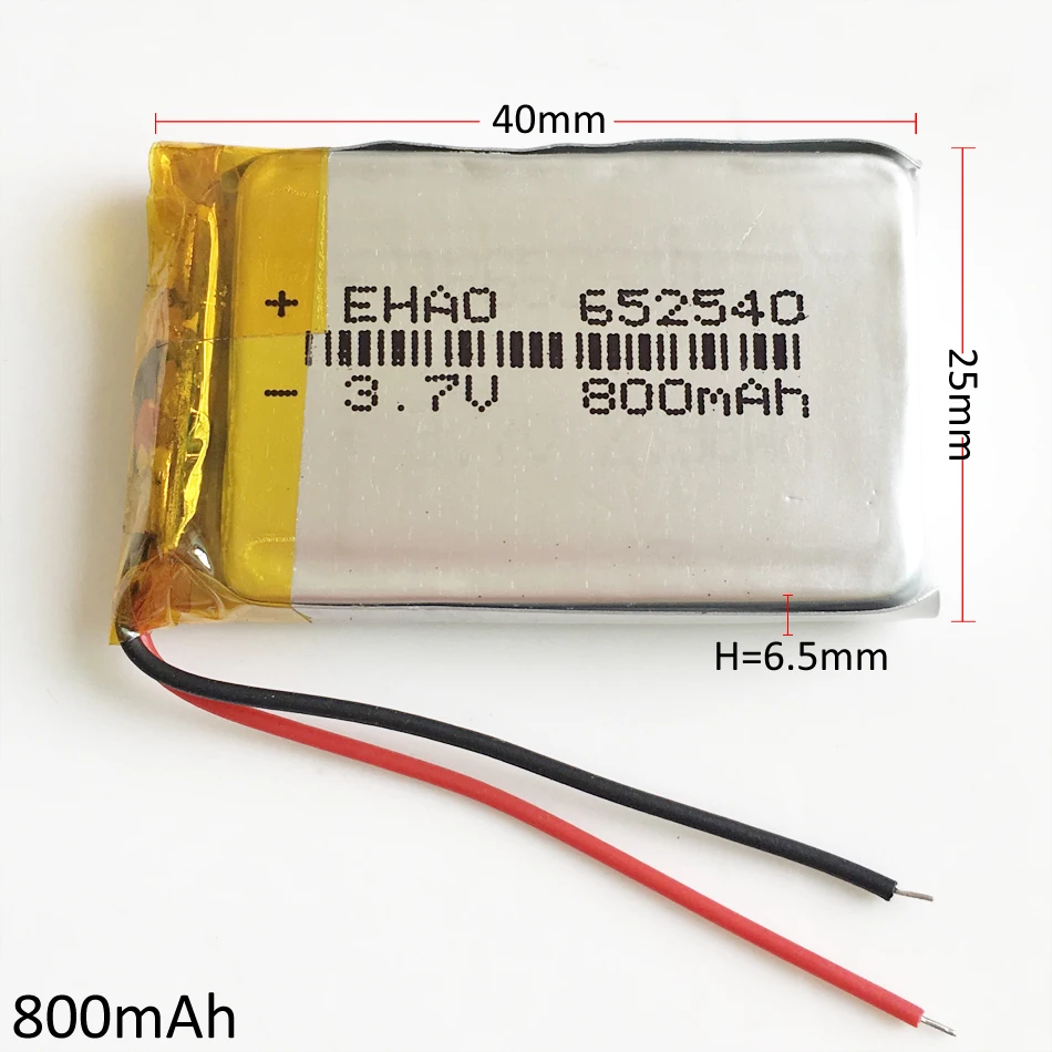 3.7V 800mAh 652540 Lithium Polymer Li Po Rechargeable