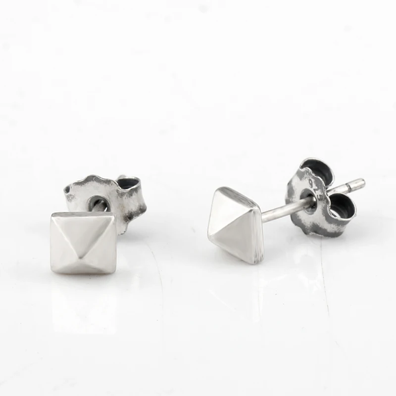 

Three-dimensional Pyramid 925 Sterling Silver Stud Earrings Geometric Shape For Women Girls Jewelry