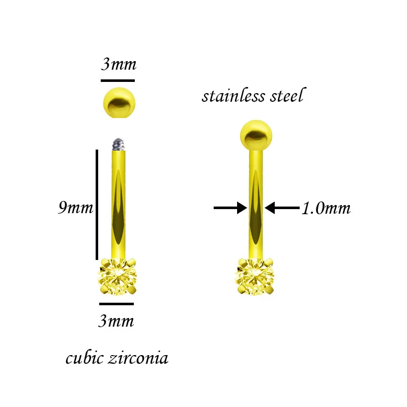 New Fashion Eyebrow Ring Body Piercing Jewelry Banana Bar 1.0mm Stainless Steel Cubic Zirconia 5 Colors Anti-allergic For Women2