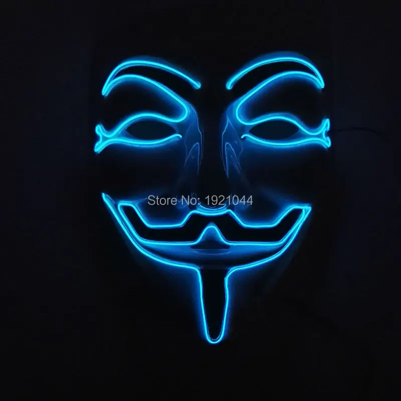 

10 Color Option 2017 New Hot Sale Flashing Color V for VENDETTA Mask El Wire Led Glowing Dj Mask Cosplay Fawkes Halloween Mask