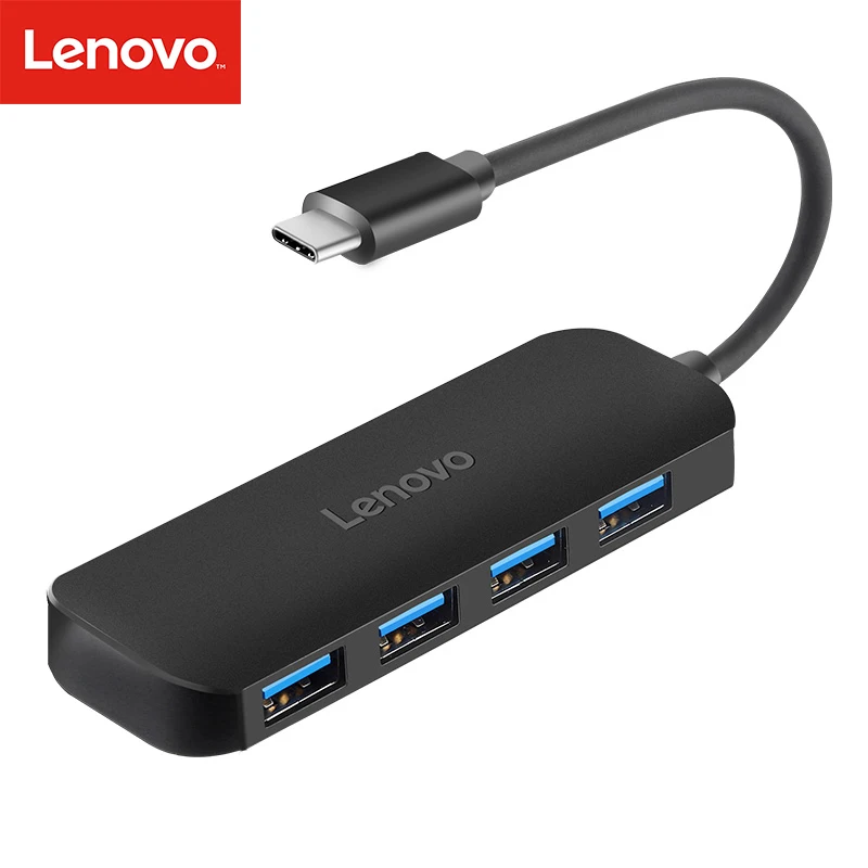 Lenovo C611 USB3.0 концентратор usb type-C на 4 порта 5 гбит/с USB-C концентратор адаптер USB 3,0 usb c концентратор для ноутбуков аксессуары для компьютера - Цвет: Черный