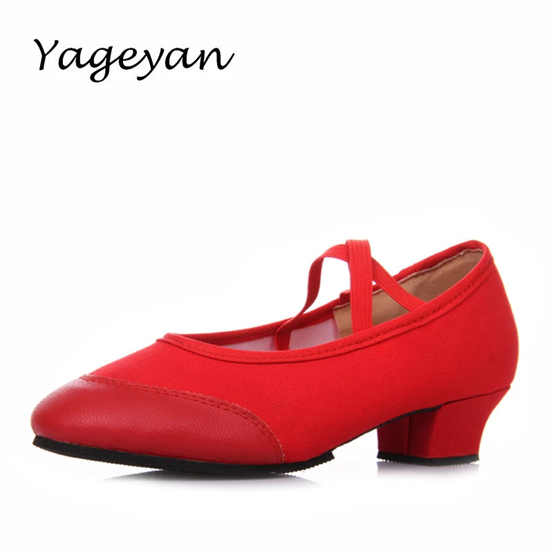 3.5CM Low Heel Canvas Breathable Women Dance Sneakers Slip-on Elastic Band Anti-slip Rubber Soles Women Dance Shoes EUR34-41