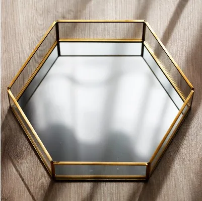 Металлическое стекло Геометрическая пластина для хранения ювелирных изделий завод кекс контейнер Роскошный домашний лоток для хранения Органайзер для прополка Декор - Цвет: Hexagon