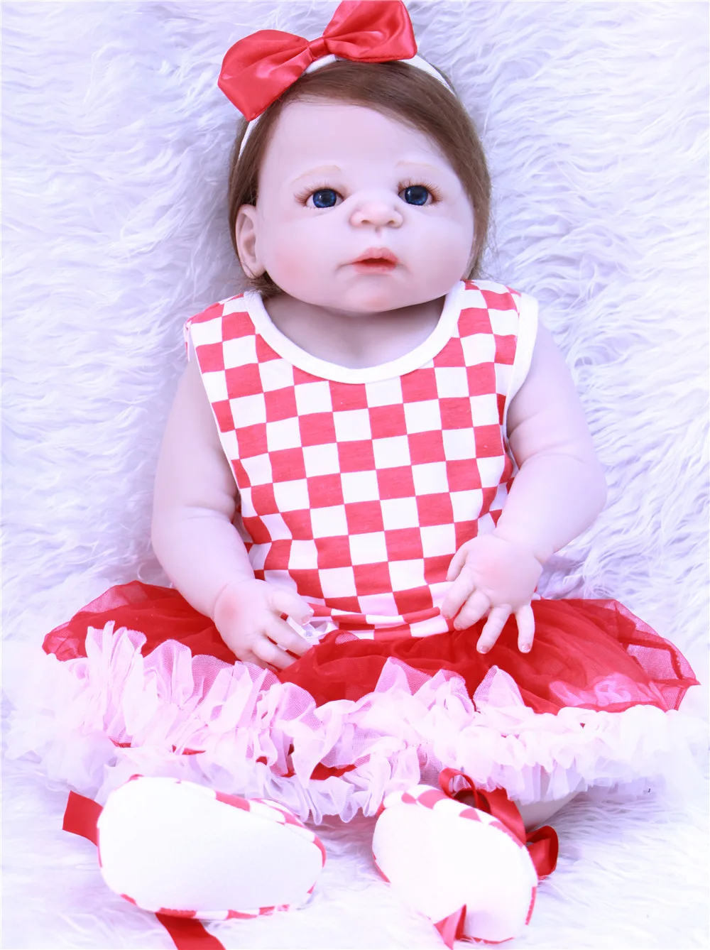 

Reborn girl dolls toys for children 22" full body silicone baby dolls rooted new hair red dress bebe princess reborn bonecas