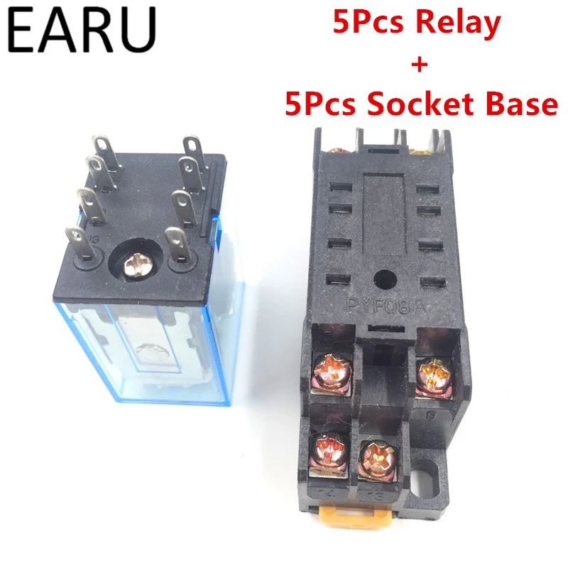 Hot Mini 12VDC 5A Coil Power Relay MY2NJ HH52P-L 8 Pins DPDT With Socket Base 