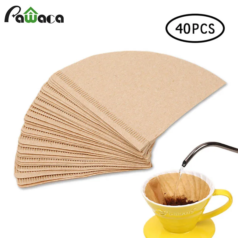 

40Pcs/Bag Cone Shape Coffee Filter Papers Wooden Original Hand Drip Paper Coffee Filter Espresso Coffee Filters Tea Coffee Tools