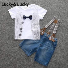 Обувь для мальчиков одежда с коротким рукавом детская одежда хлопок одежда для малышей с бантом Футболка и обезвредить комбинезоны