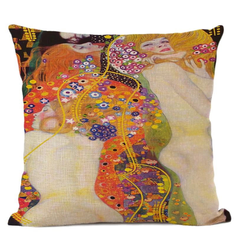 Льняная наволочка для подушки Gustav Klimt The Kiss в стиле ретро, декоративная наволочка с масляными рисунками, наволочка для домашнего декора