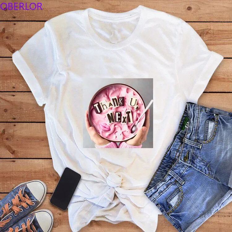 

Dessert Chocolate Cute Print Women Tshirt Ariana Grande Thank U Next Letter Tee Female Funny Short Sleeve Shirt Women Fans Gift