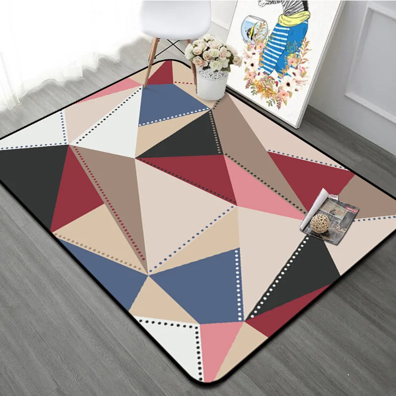 

Modern Style Living Room Carpet Rug Home Decorative Colorful Geometric Rug Anti-Slip Thicken Rectangle Bedroom Bed Side Floormat