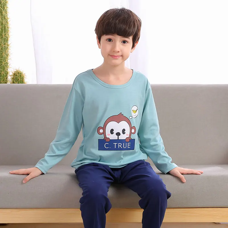 Корейская Пижама для детей-подростков; пижамный комплект для мальчиков и девочек; детские пижамы для начальной школы; хлопковая осенняя одежда для сна для мальчиков - Цвет: 14