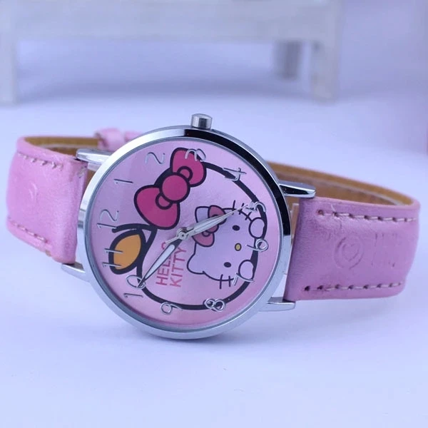 Новые Модные Детские кварцевые наручные часы с рисунком hello Kitty розового цвета для девочек