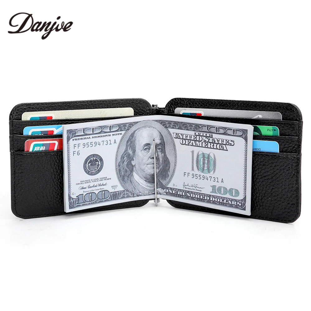 

DANJUE Ultra-thin Slim Money Clip Men Genuine Leather Male Credit Card Dollar Clip Purse Natural Cowhide Money Bag Gentleman