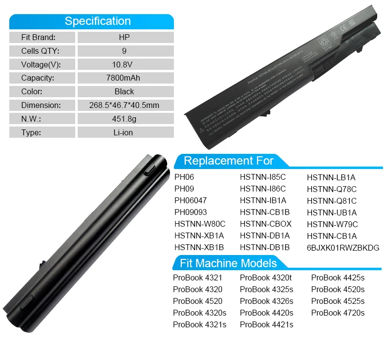 9 cell батареи ноутбука ph06 ph09 hstnn-i86c hstnn-cb1a hstnn-cb1b для HP ProBook 4320 4420 s 4320 т 4321 S 4320 S 4520 S 4720 S 4525 S