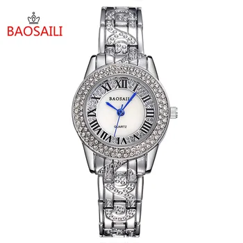

New Design BAOSAILI Women Luxury Blingbling Imitation Diamond Roman Numbers Watches Lady Analog Quartz Clock Relogio Feminino