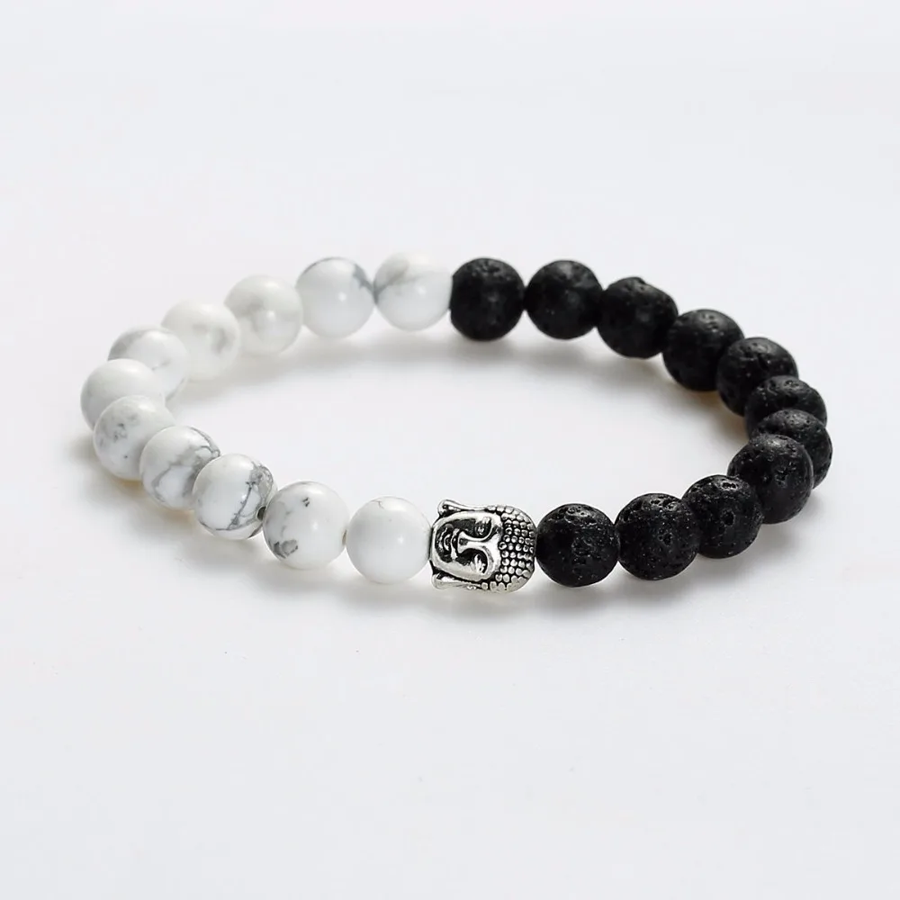 Black Lava Stone Gowlite Bead Bracelet + Buddha bead bracelets Summer Jewelry