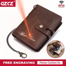GZCZ повседневный мужской кошелек Crazy Horse, кошелек для монет, Короткий Мужской кошелек для денег, качественный дизайнерский кошелек на цепочке RFID с бесплатной гравировкой
