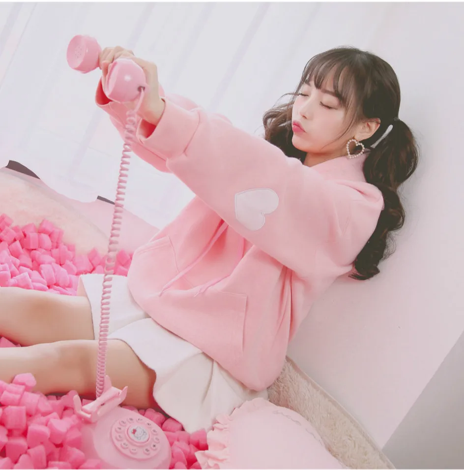 Harajuku/модные бархатные женские толстовки с капюшоном, милые толстовки с вышивкой в форме сердца для девочек, женские пуловеры с длинным рукавом