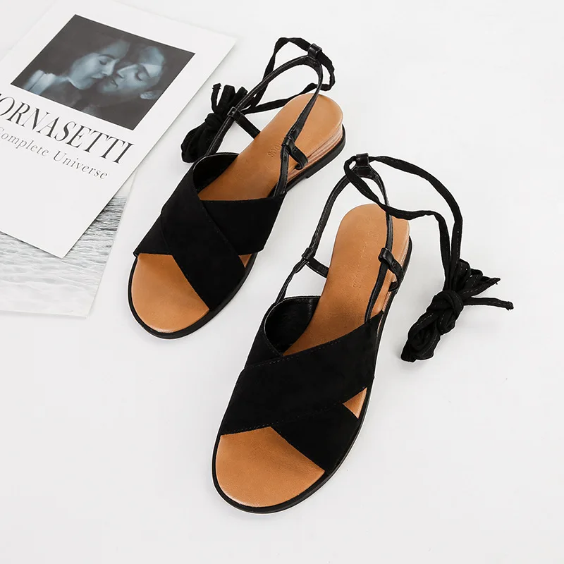 Womens Flat Shoes Round Toe Casual Peep-Toe Roman Beach Sandals Bohemian Cross Leather Strap Flats Shoes 2019 Womens Flat Shoes Round Toe Casual Peep-Toe Roman Beach Sandals Bohemian Cross Leather Strap Flats Shoes 2019